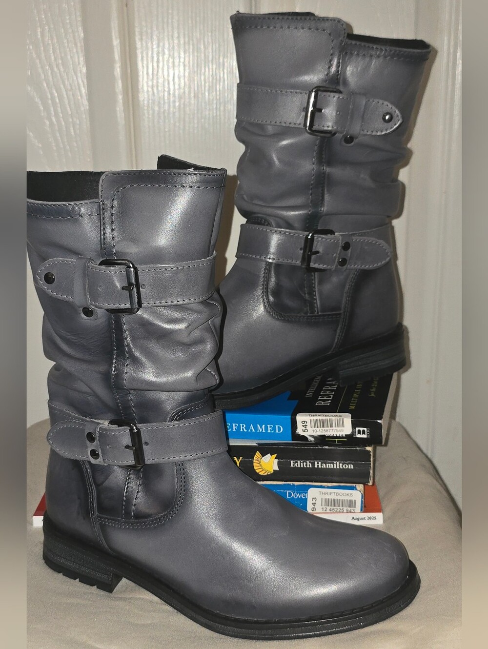 Eric Michael Laguna Gray Leather Moto Boots EU 37 US 6.5-7 Buckle